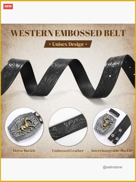 Western Cowboy Belt Leather Adjustable Rodeo Belt Unisex 1.5\